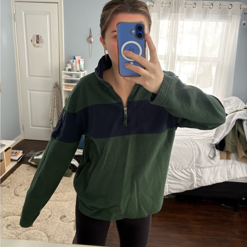 Nautica Green and Navy Pullover quarter zip
